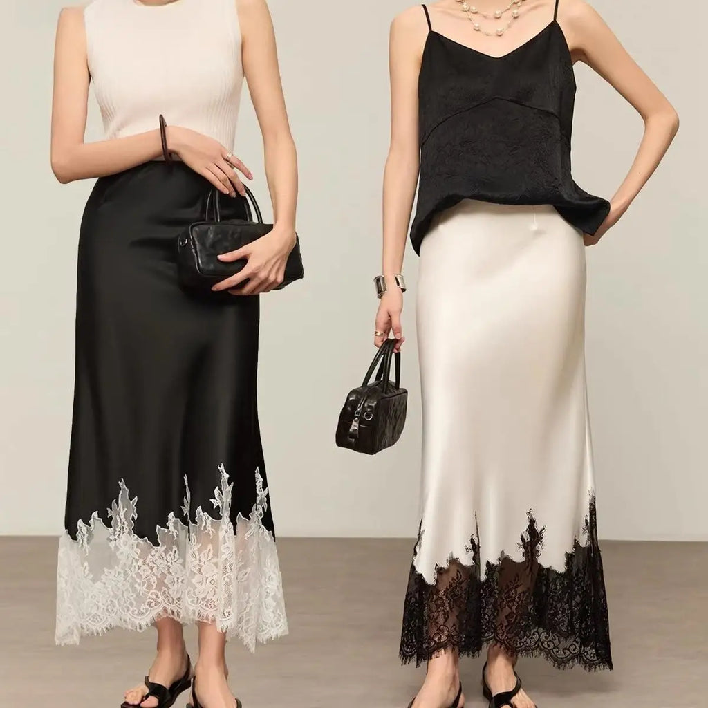 Fairy Lace Patchwork Skirt Women Fashion High Wasit Elegant Wrapped Hip Long Party Skirts 2025 New Autumn Trends Female Clothing
