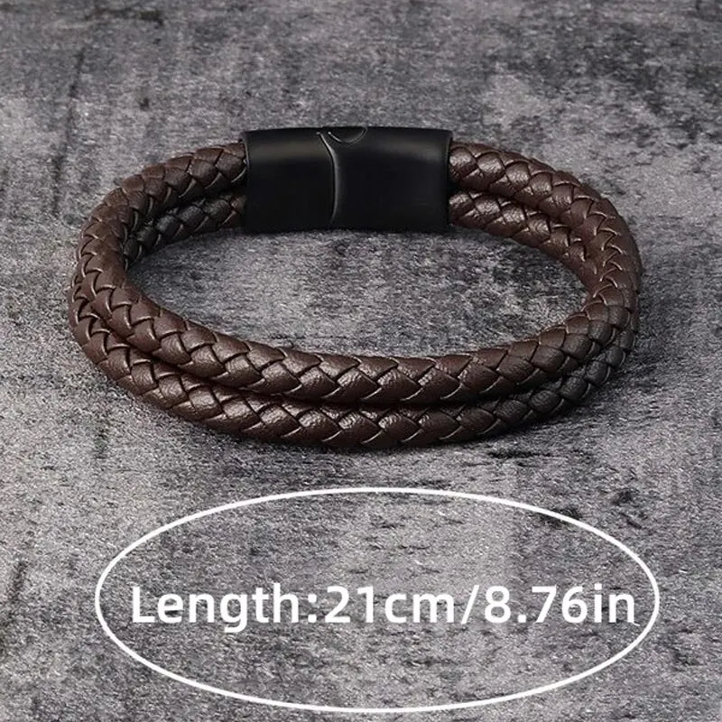 Bracelet Homme Tressé Effet Cuir – Style Élégant Marron 21 cm