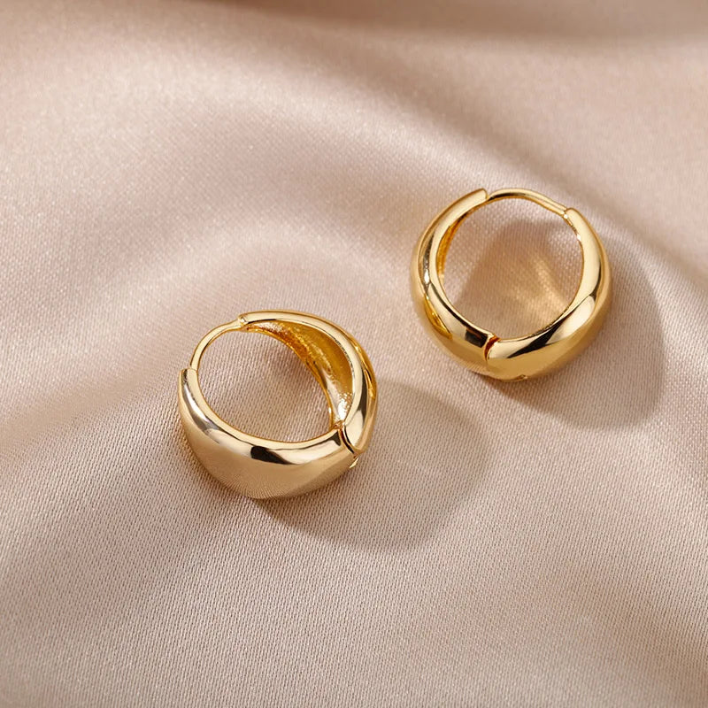 Boucles d’Oreilles Femme Dorées en Acier Inoxydable & Zircons – Élégantes et Tendance