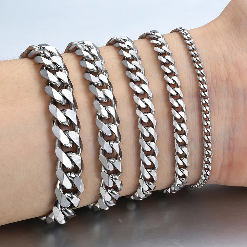 Bracelet Homme Chaîne Cubaine en Acier Inoxydable – Argenté