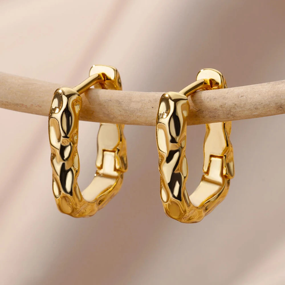Boucles d’Oreilles Femme Dorées en Acier Inoxydable & Zircons – Élégantes et Tendance