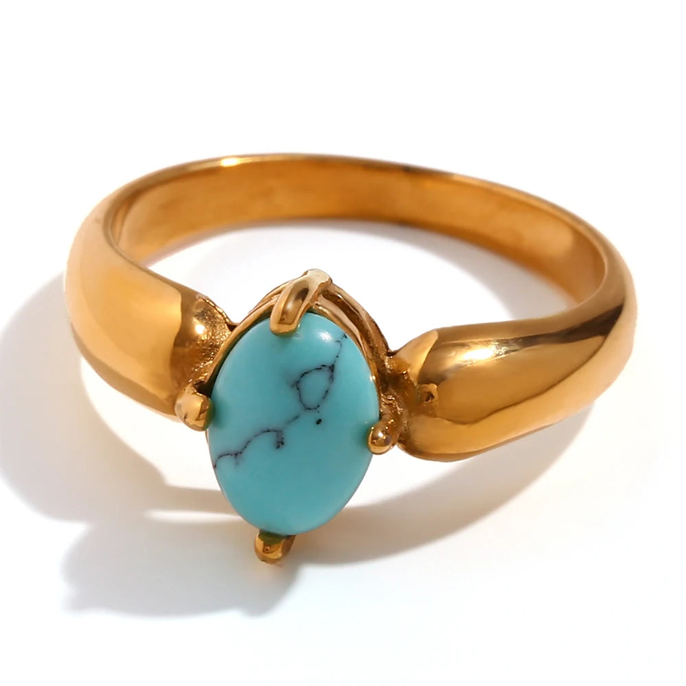 Bague Dorée Femme – Pierre Naturelle Turquoise & Lapis
