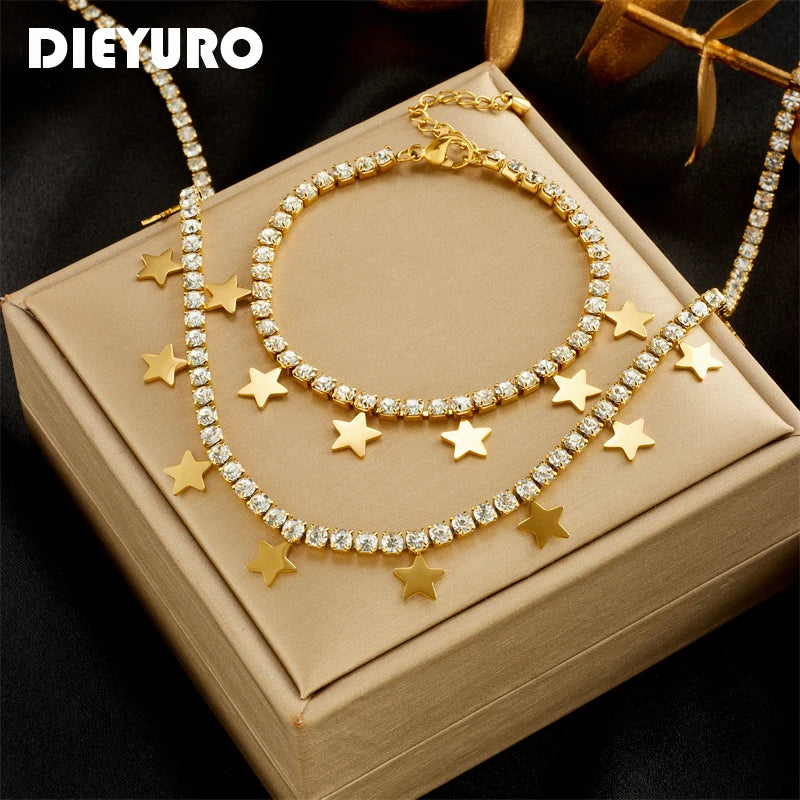 Ensemble Stella – Collier & Bracelet Étoiles en Acier Inoxydable