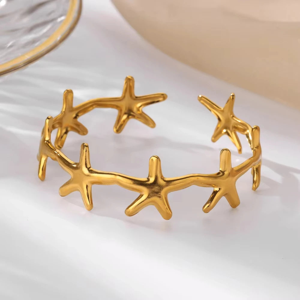 Bracelet Manchette Femme en Acier Inoxydable – Collection Dorée Tendance