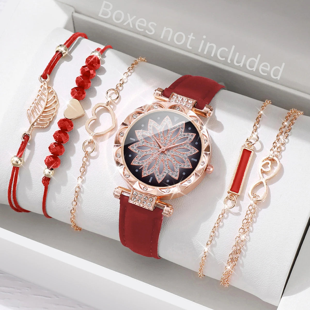 Coffret Cadeau Femme – Montre Élégante + 5 Bracelets Dorés – 6 Pièces
