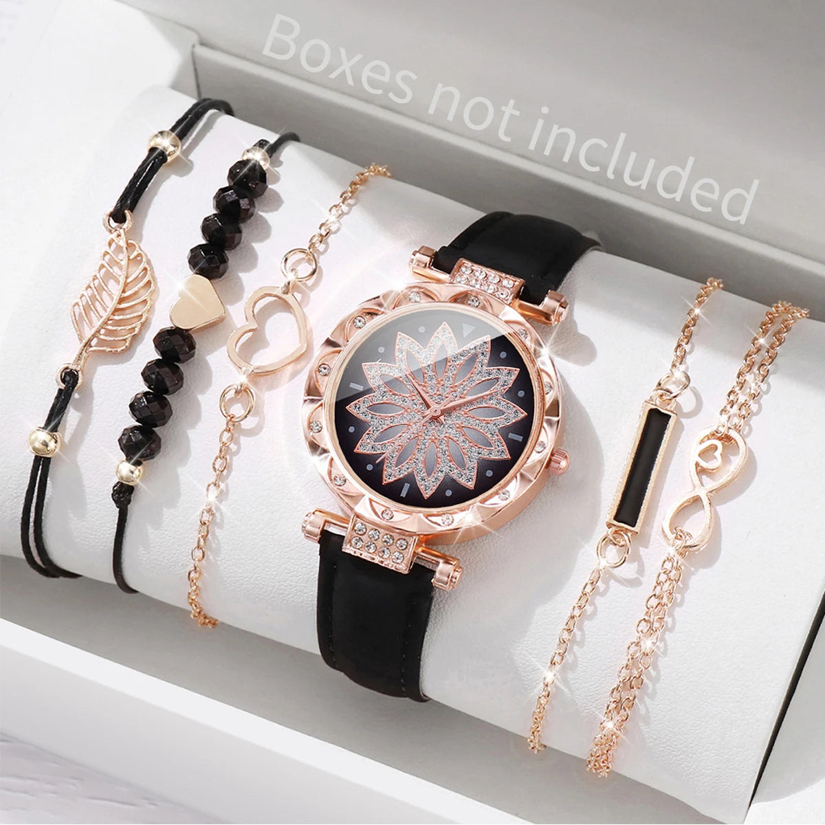 Coffret Cadeau Femme – Montre Élégante + 5 Bracelets Dorés – 6 Pièces