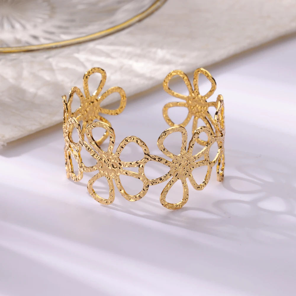 Bracelet Manchette Femme en Acier Inoxydable – Collection Dorée Tendance
