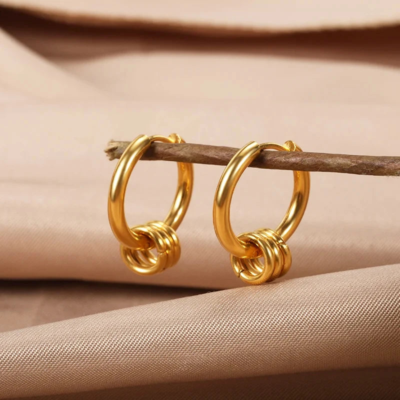 Boucles d’Oreilles Femme Dorées en Acier Inoxydable & Zircons – Élégantes et Tendance