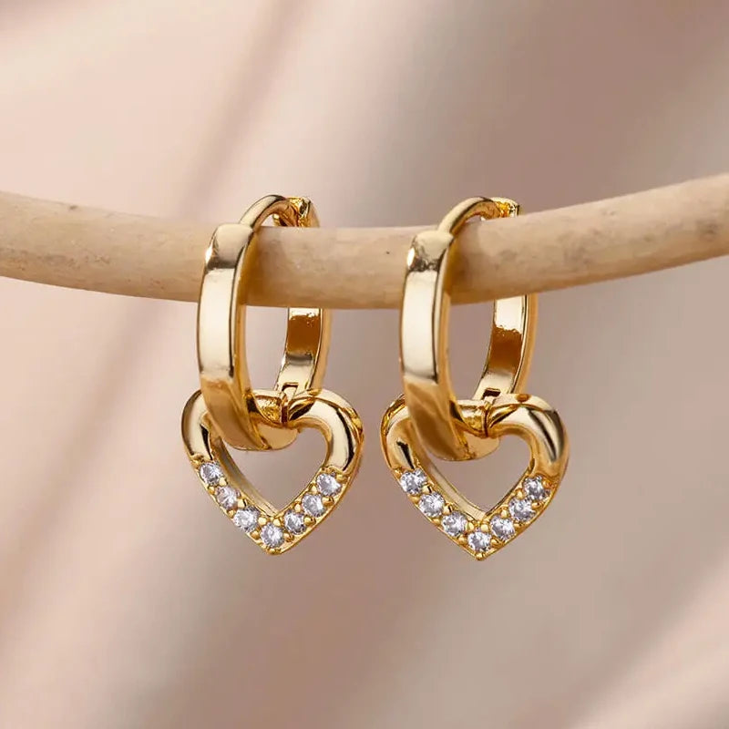 Boucles d’Oreilles Femme Dorées en Acier Inoxydable & Zircons – Élégantes et Tendance