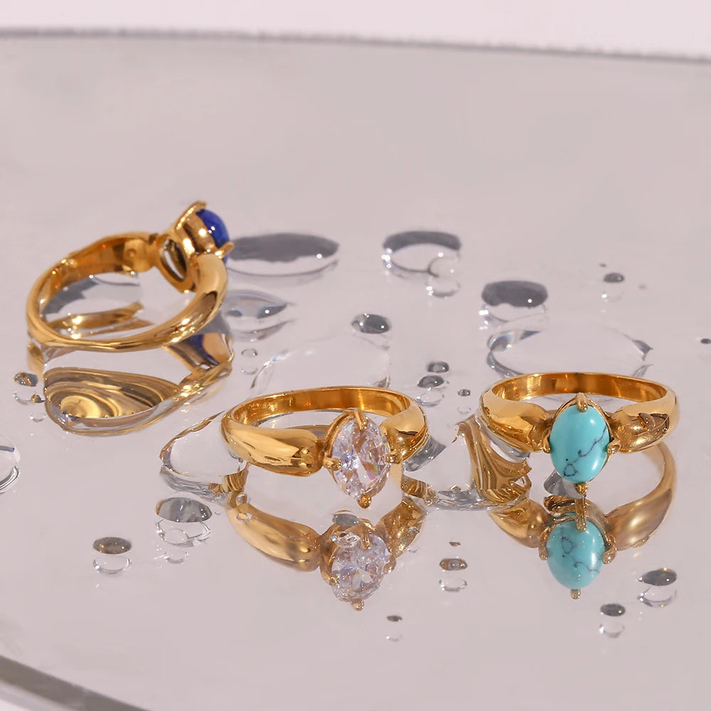 Bague Dorée Femme – Pierre Naturelle Turquoise & Lapis