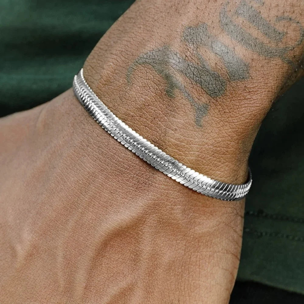 Bracelet Homme Chaîne Serpent en Acier Inoxydable – Argenté Élégant