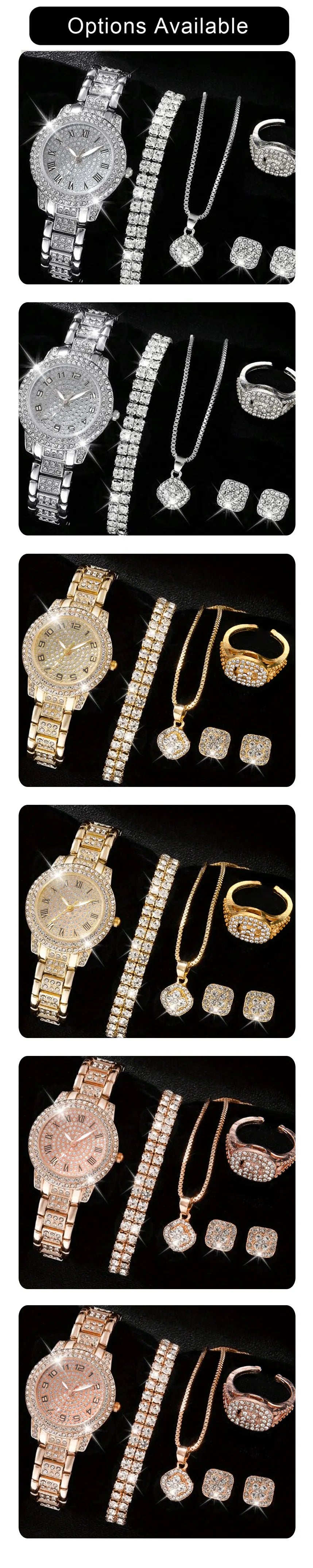 Coffret Montre Femme & Bijoux – Ensemble 6 Pièces Élégant et Scintillant