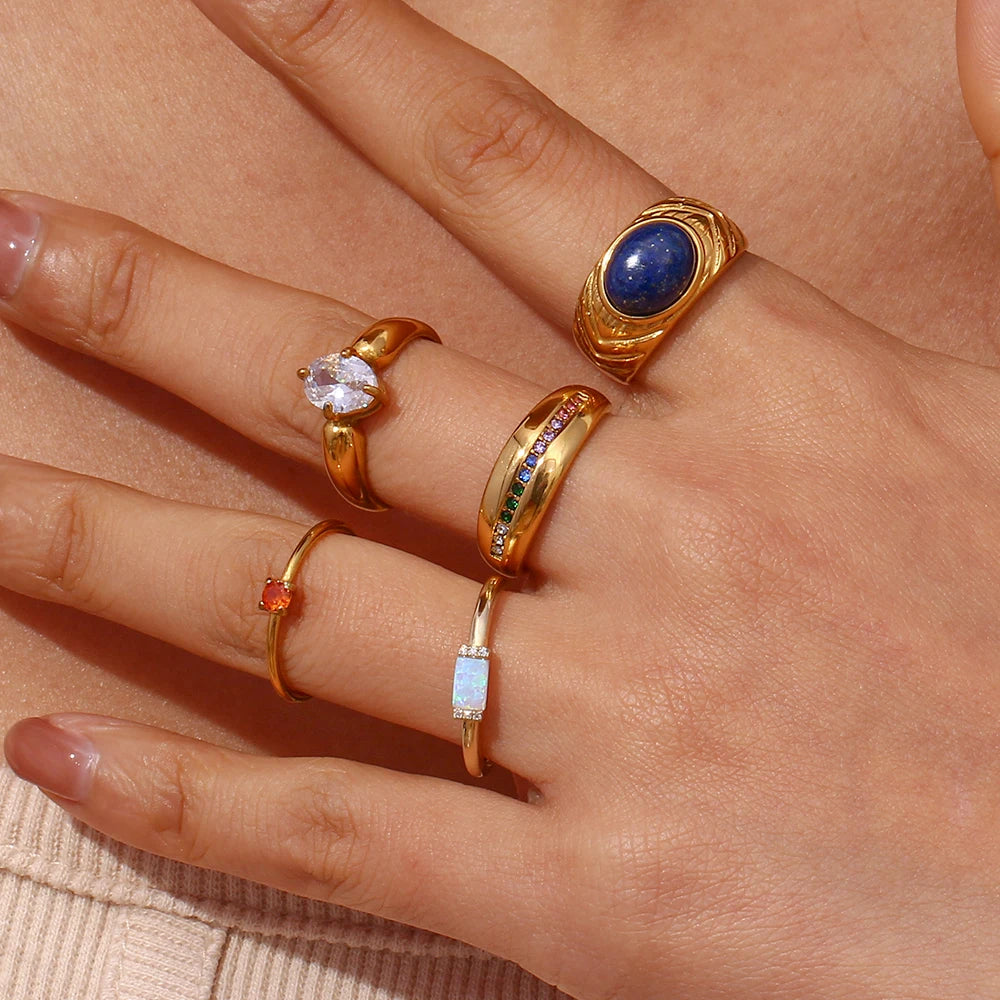 Bague Dorée Femme – Pierre Naturelle Turquoise & Lapis