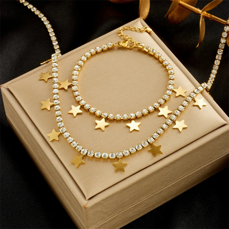 Ensemble Stella – Collier & Bracelet Étoiles en Acier Inoxydable