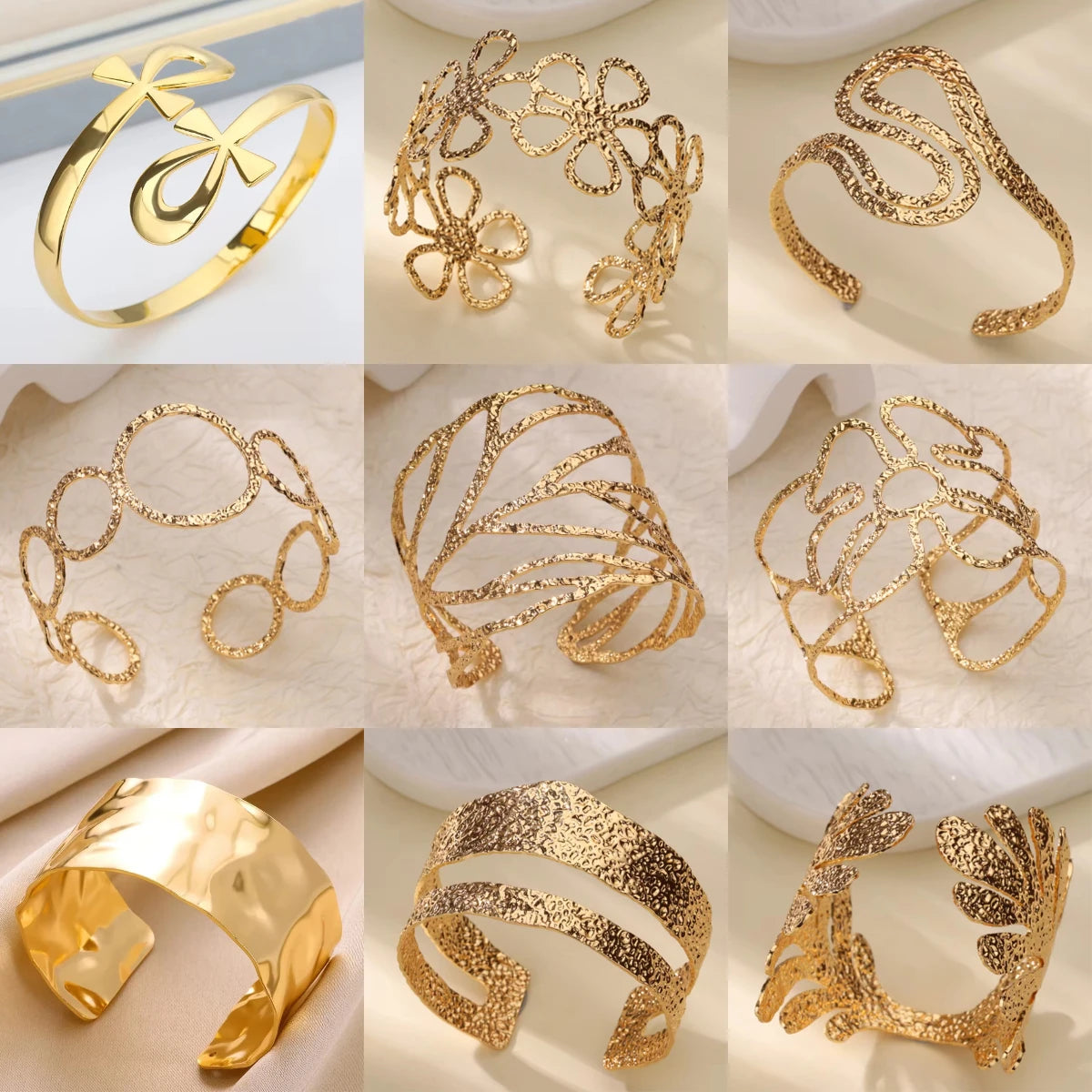 Bracelet Manchette Femme en Acier Inoxydable – Collection Dorée Tendance