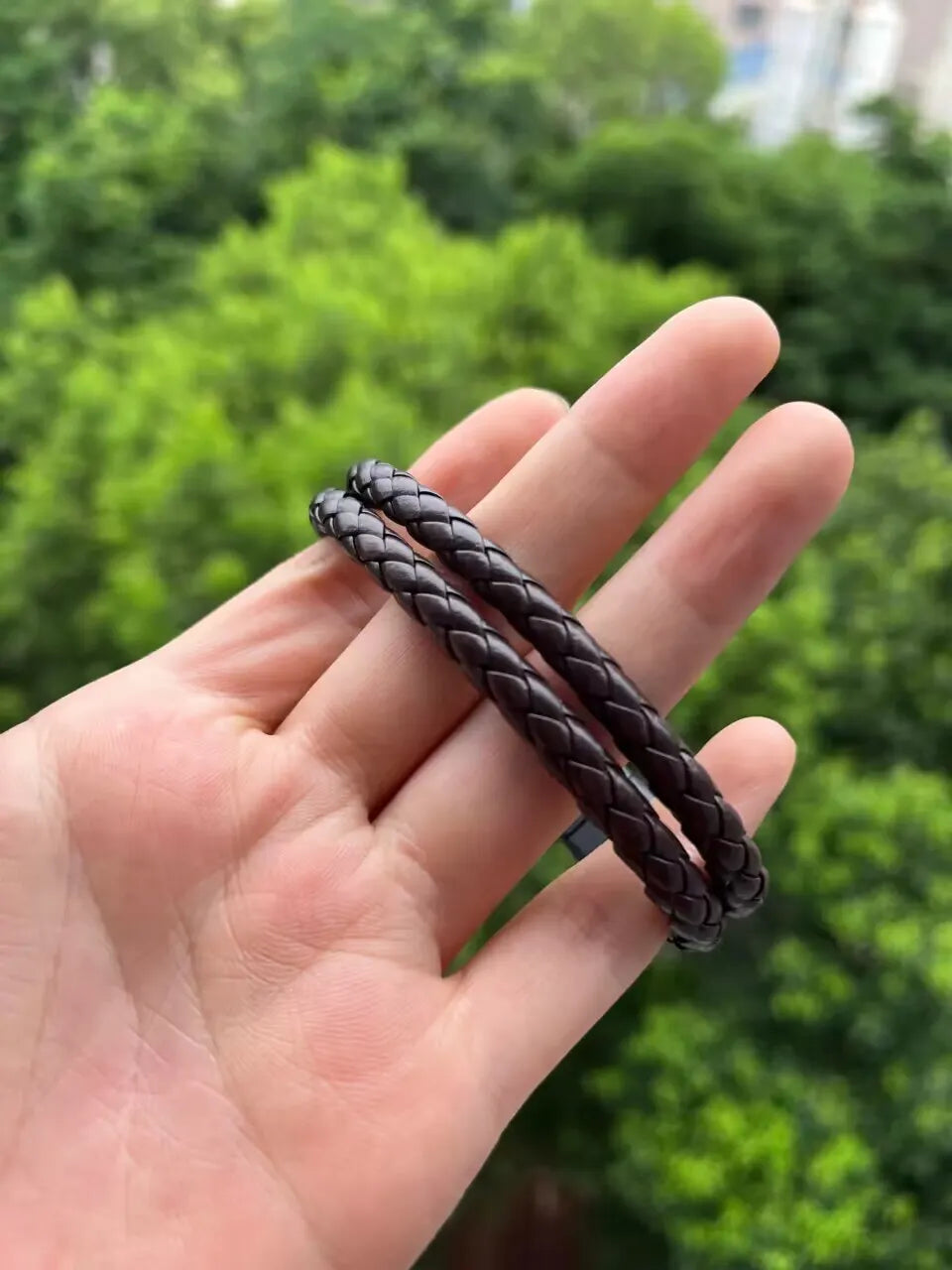Bracelet Homme Tressé Effet Cuir – Style Élégant Marron 21 cm