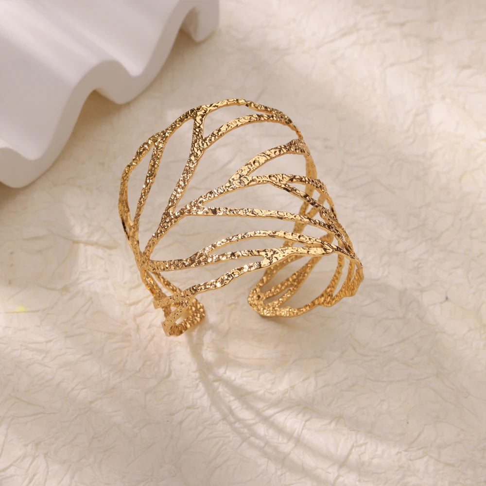 Bracelet Manchette Femme en Acier Inoxydable – Collection Dorée Tendance