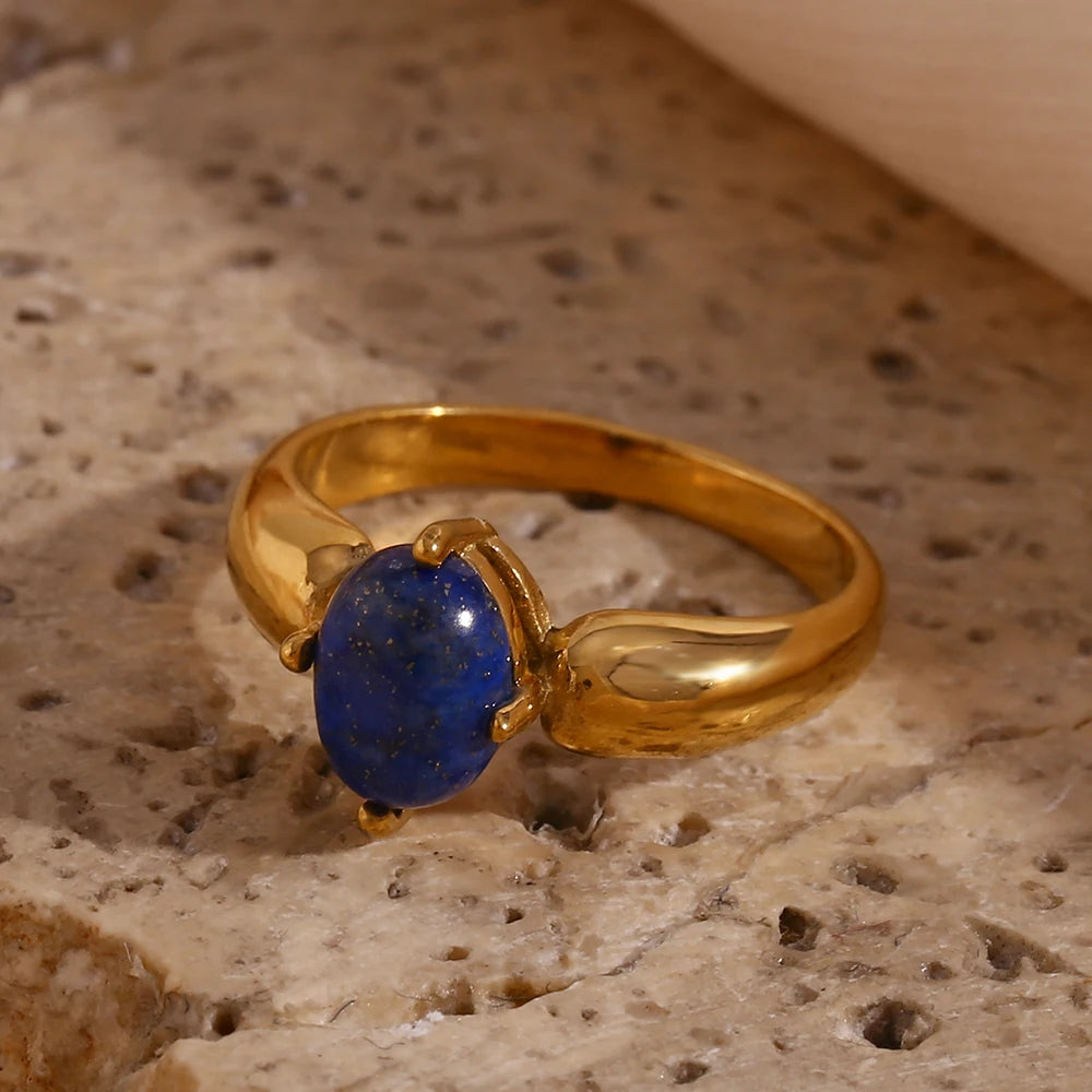 Bague Dorée Femme – Pierre Naturelle Turquoise & Lapis