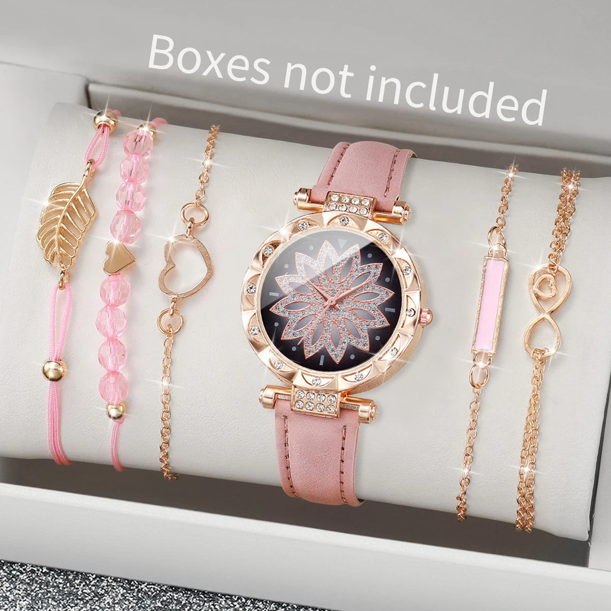 Coffret Cadeau Femme – Montre Élégante + 5 Bracelets Dorés – 6 Pièces