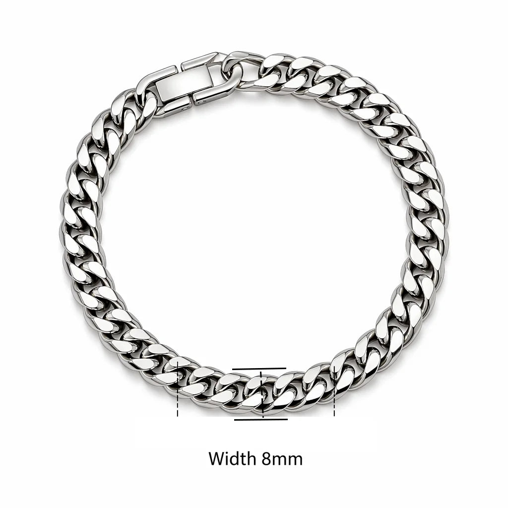 Bracelet Homme Chaîne Cubaine en Acier Inoxydable – Argenté
