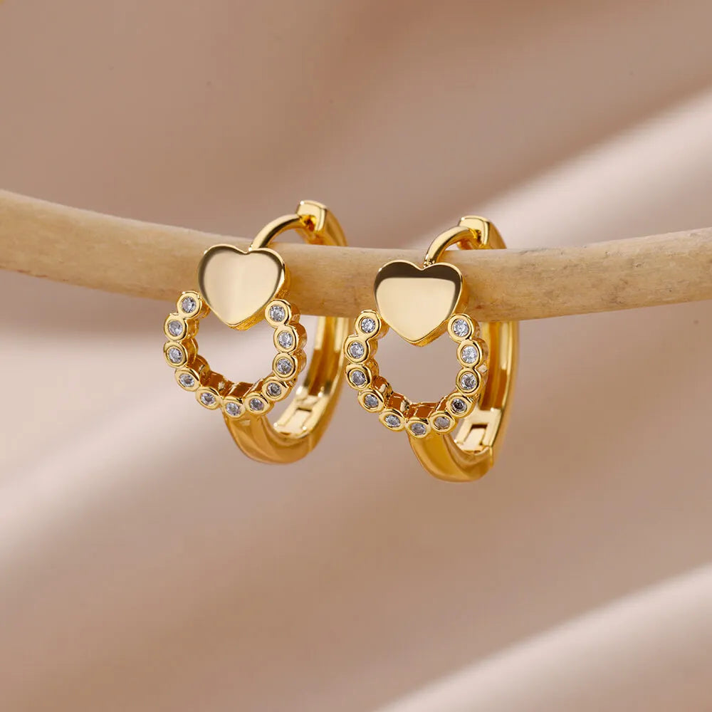 Boucles d’Oreilles Femme Dorées en Acier Inoxydable & Zircons – Élégantes et Tendance