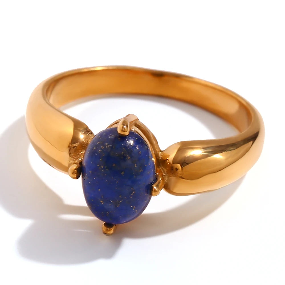 Bague Dorée Femme – Pierre Naturelle Turquoise & Lapis