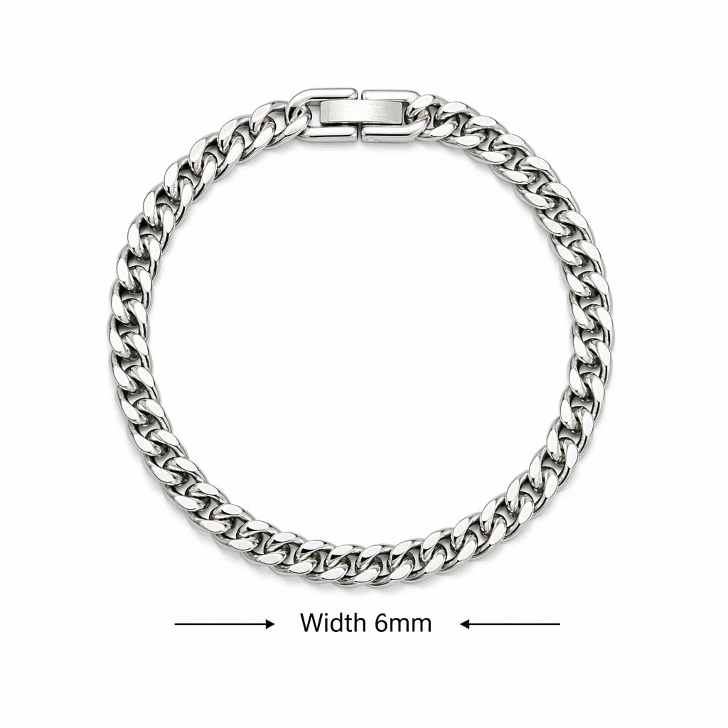 Bracelet Homme Chaîne Cubaine en Acier Inoxydable – Argenté