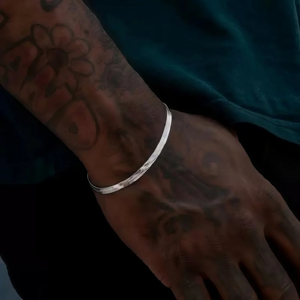 Bracelet Homme Chaîne Serpent en Acier Inoxydable – Argenté Élégant