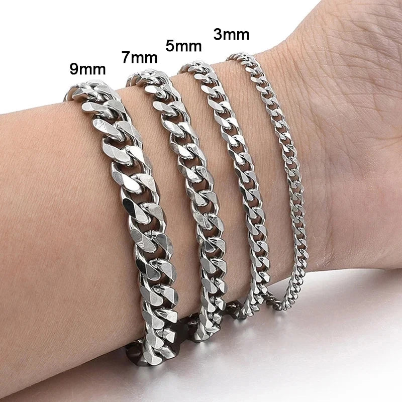 Bracelet Homme Chaîne Cubaine en Acier Inoxydable – Argenté