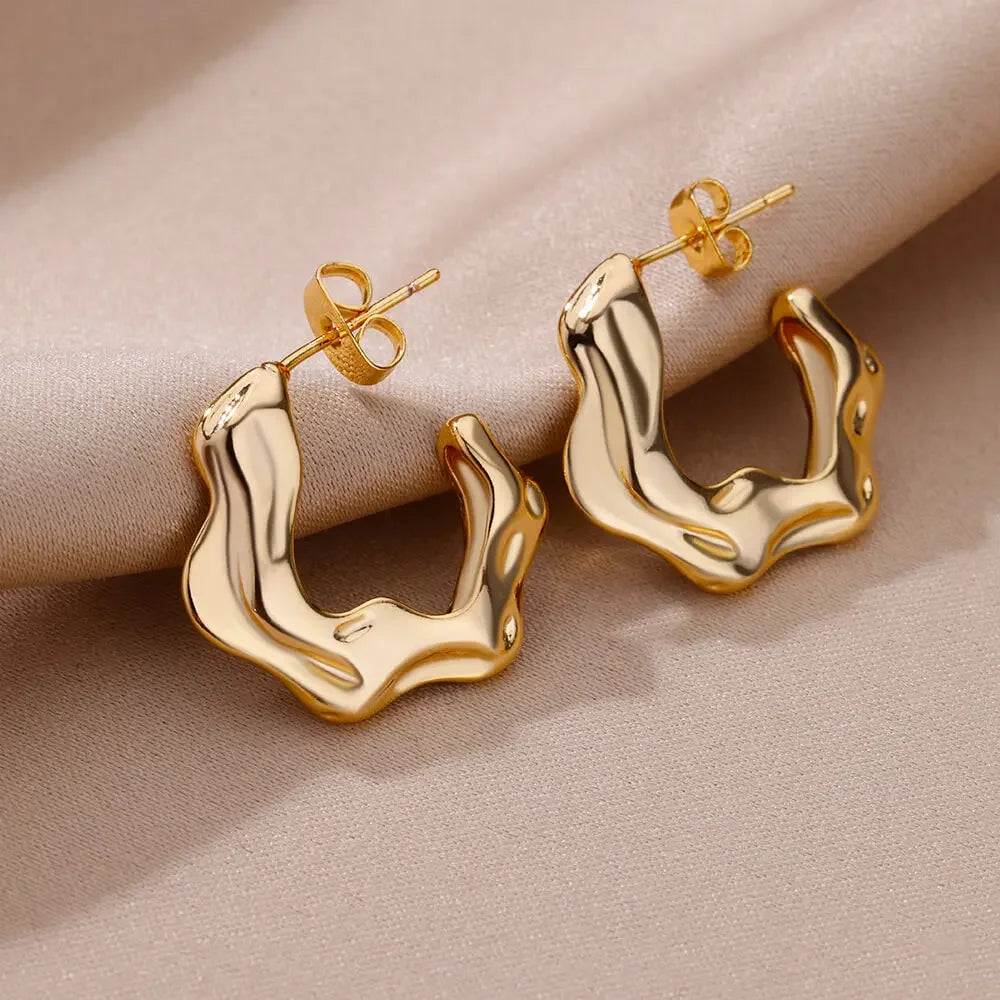 Boucles d’Oreilles Femme Dorées en Acier Inoxydable & Zircons – Élégantes et Tendance