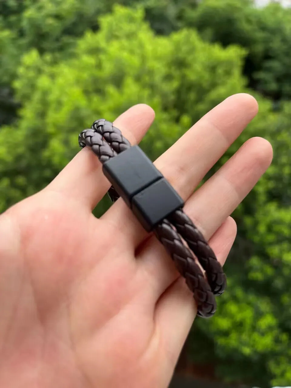 Bracelet Homme Tressé Effet Cuir – Style Élégant Marron 21 cm