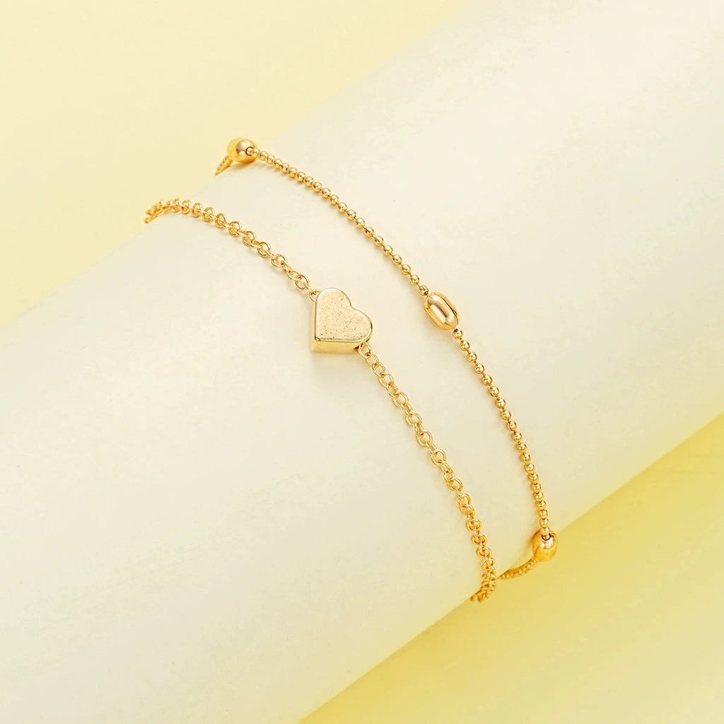 Ensemble Collier & Bracelet Femme – Cœurs et Perles – Doré ou Argenté