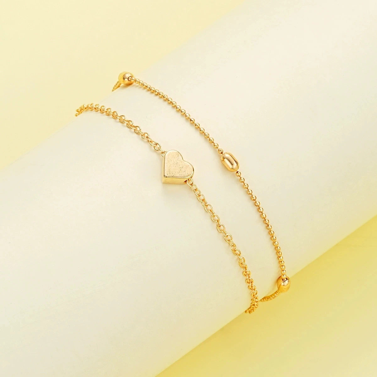 Ensemble Collier & Bracelet Femme – Cœurs et Perles – Doré ou Argenté
