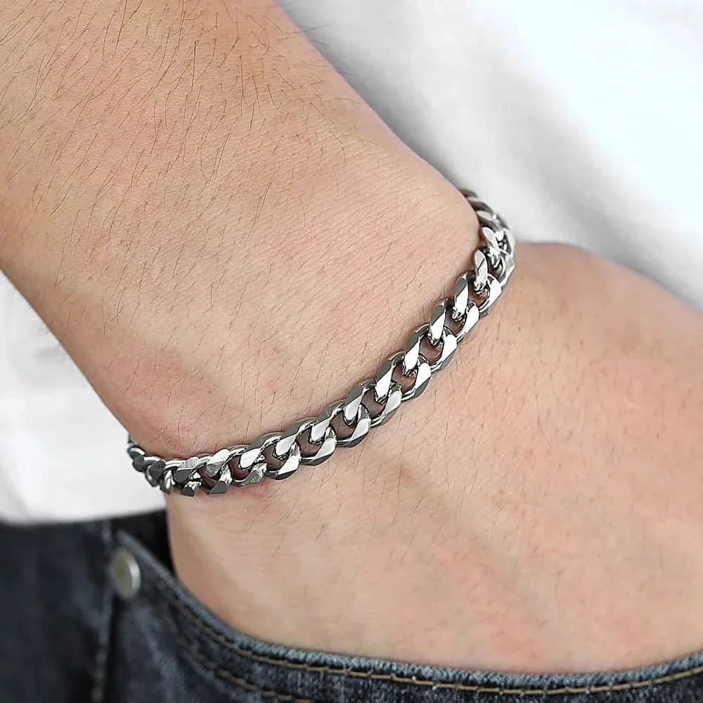 Bracelet Homme Chaîne Cubaine en Acier Inoxydable – Argenté