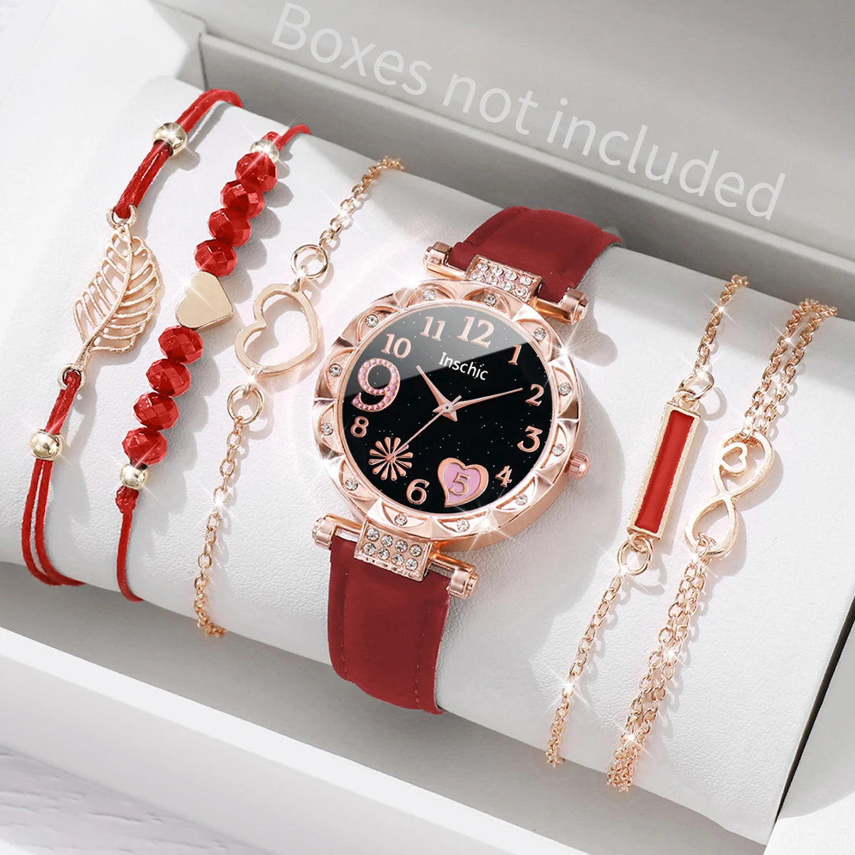 Coffret Cadeau Femme – Montre Élégante + 5 Bracelets Dorés – 6 Pièces