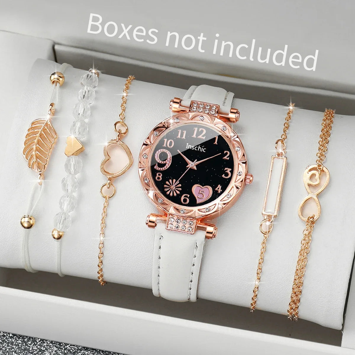 Coffret Cadeau Femme – Montre Élégante + 5 Bracelets Dorés – 6 Pièces