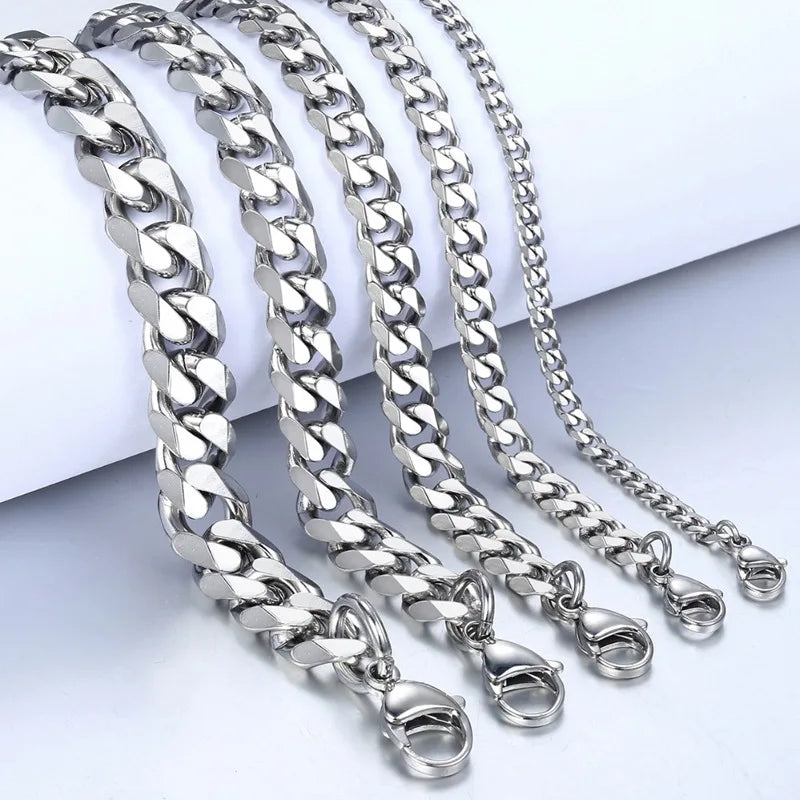 Bracelet Homme Chaîne Cubaine en Acier Inoxydable – Argenté
